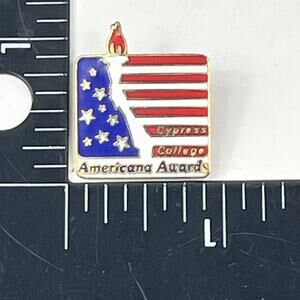 Cypress College Americana Award Pin Enamel Red White Blue Flag Torch Lapel Badge